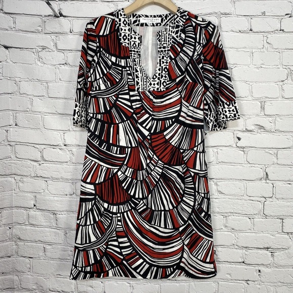 Trina Turk Dresses & Skirts - Trina Turk Women's Shift Dress Size 6 Split Neck Abstract Lined 2114533 No Belt
